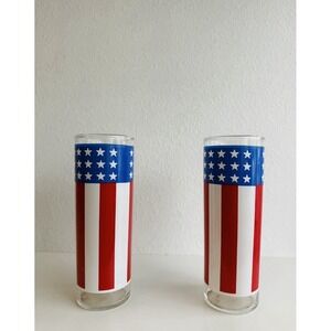 Libbey Vintage Stars and Stripes Patriotic Drinking Glass Tumbler Set Of 2